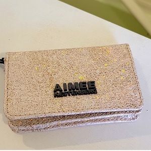 Aimee Kestenberg Gold Metal Flake Leather Card Wallet